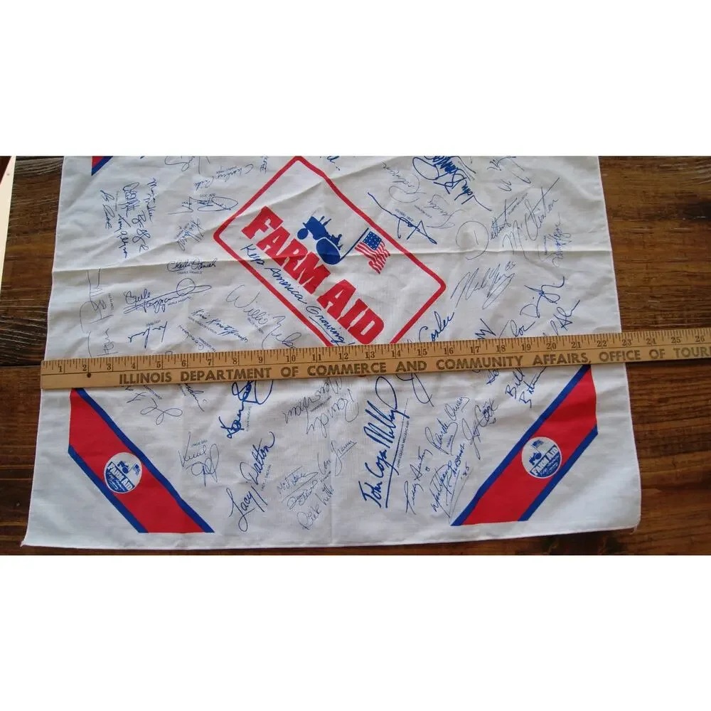 Vintage 1985 Farm Aid Benefit Bandana USA Printed Autographs Scarf Handkerchief